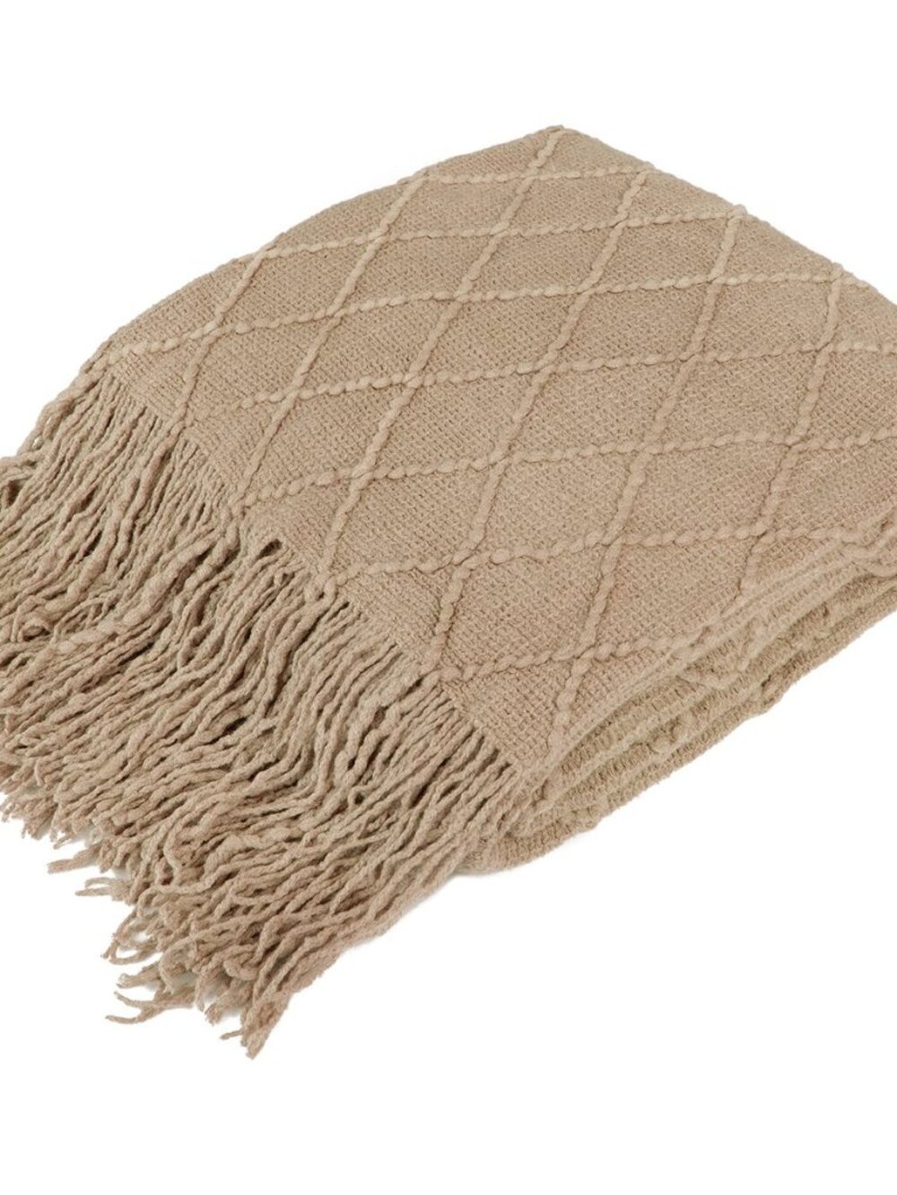 Tan Taupe Knit Throw Blanket, Soft Knitted Farmhouse, 50x60